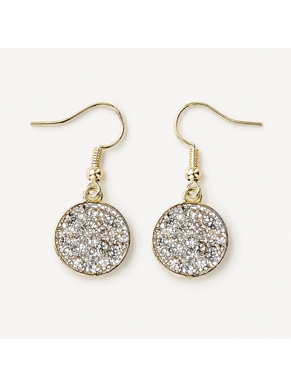 18k Yellow Gold-Plated Crushed CZ Mosaic Round Drop Earrings